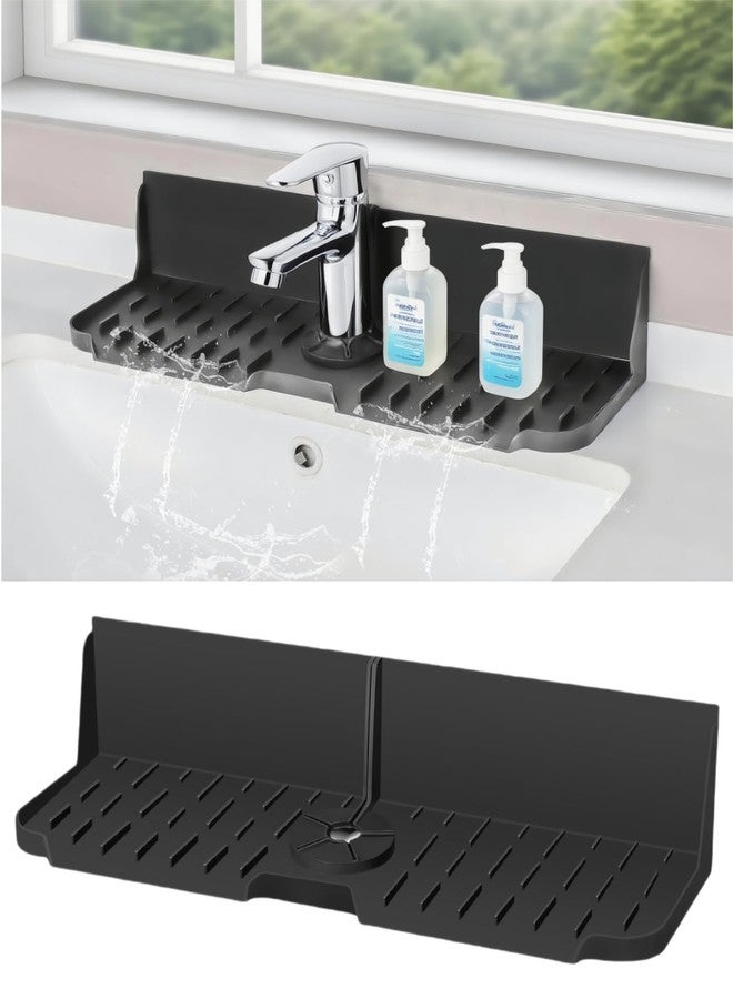 DAECHAO Sink Splash Guard Behind Faucet, Silicone Sink Faucet Drying Mat & Dish Soap Sponge Holder, 17" x 5.5" Silicone Kitchen Sink Auto Drain Organizer (Black) - Image 1